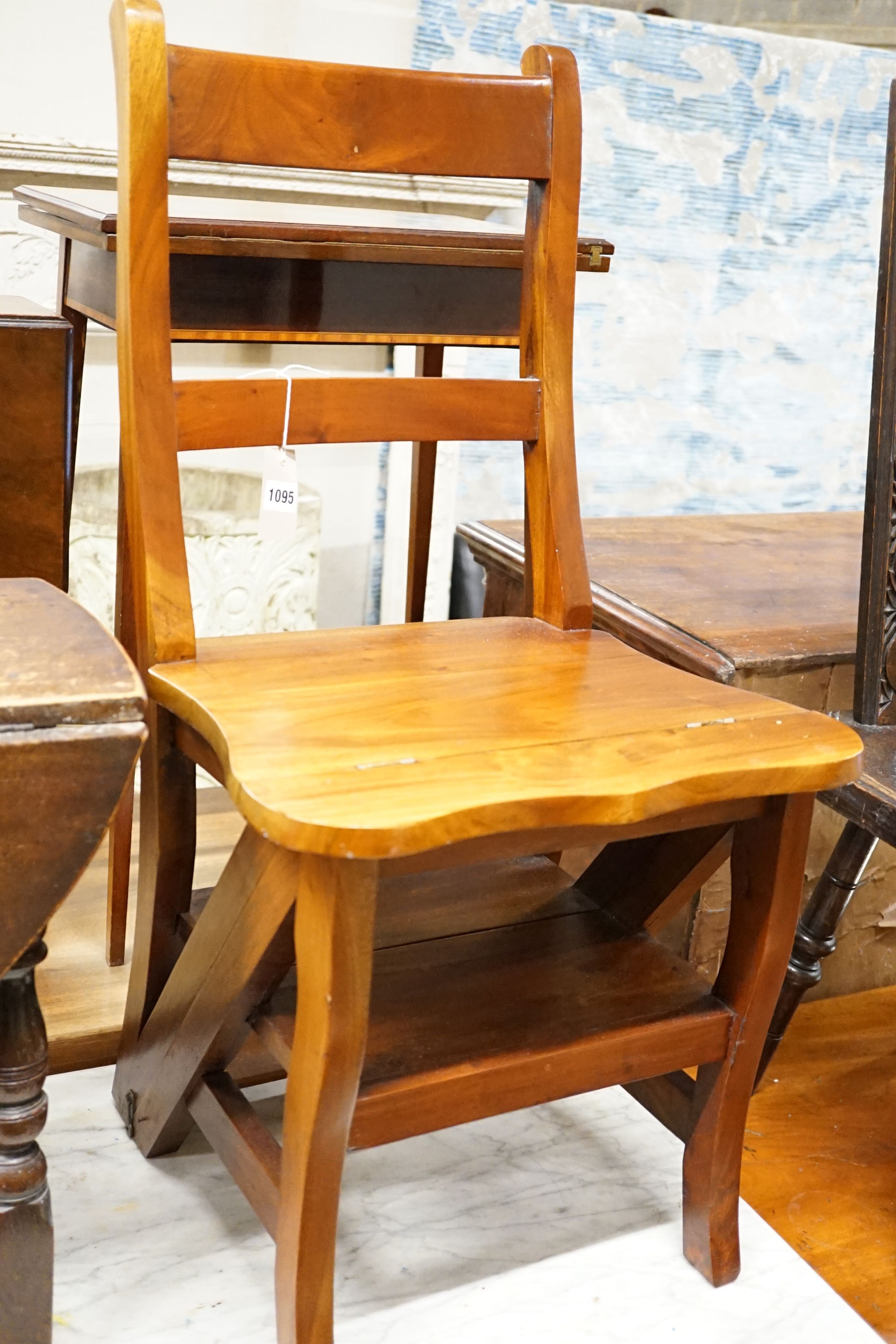 A set of library steps / chair and a small oval oak gateleg coffee table